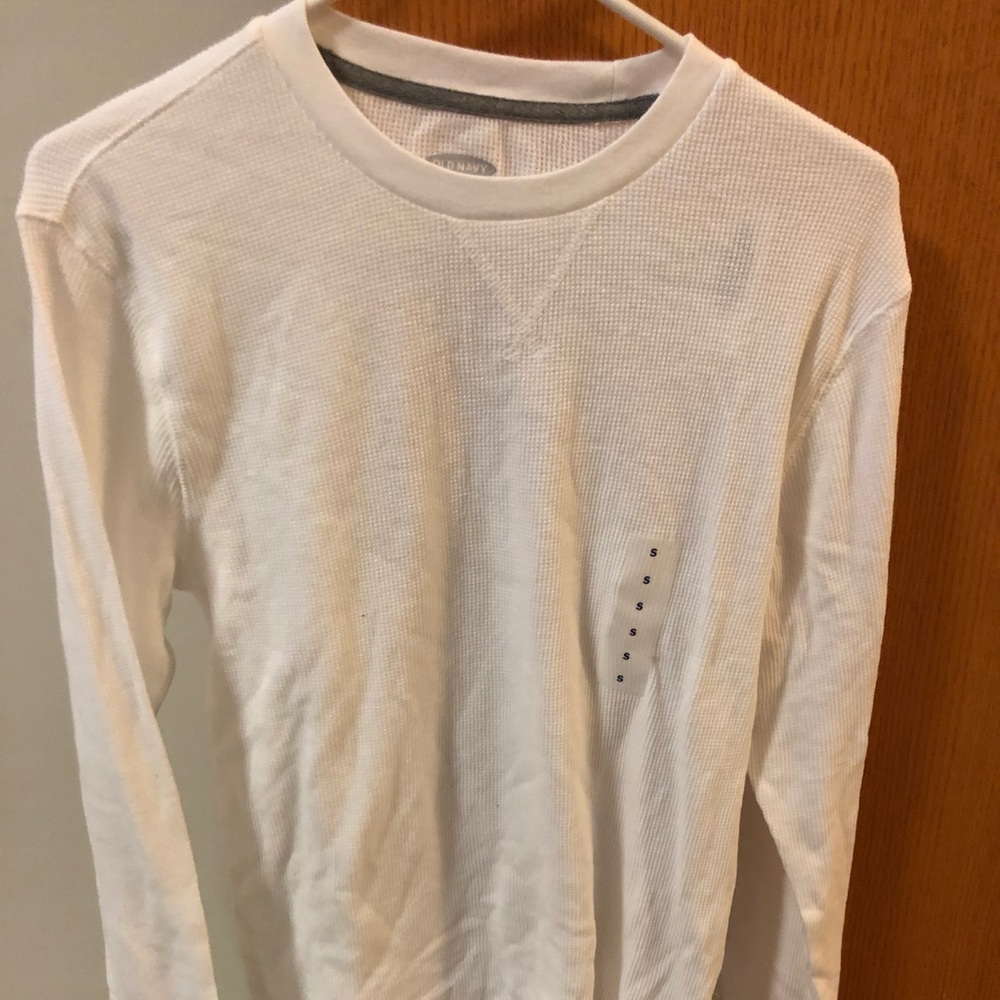 Old navy, white long sleeve shirt.